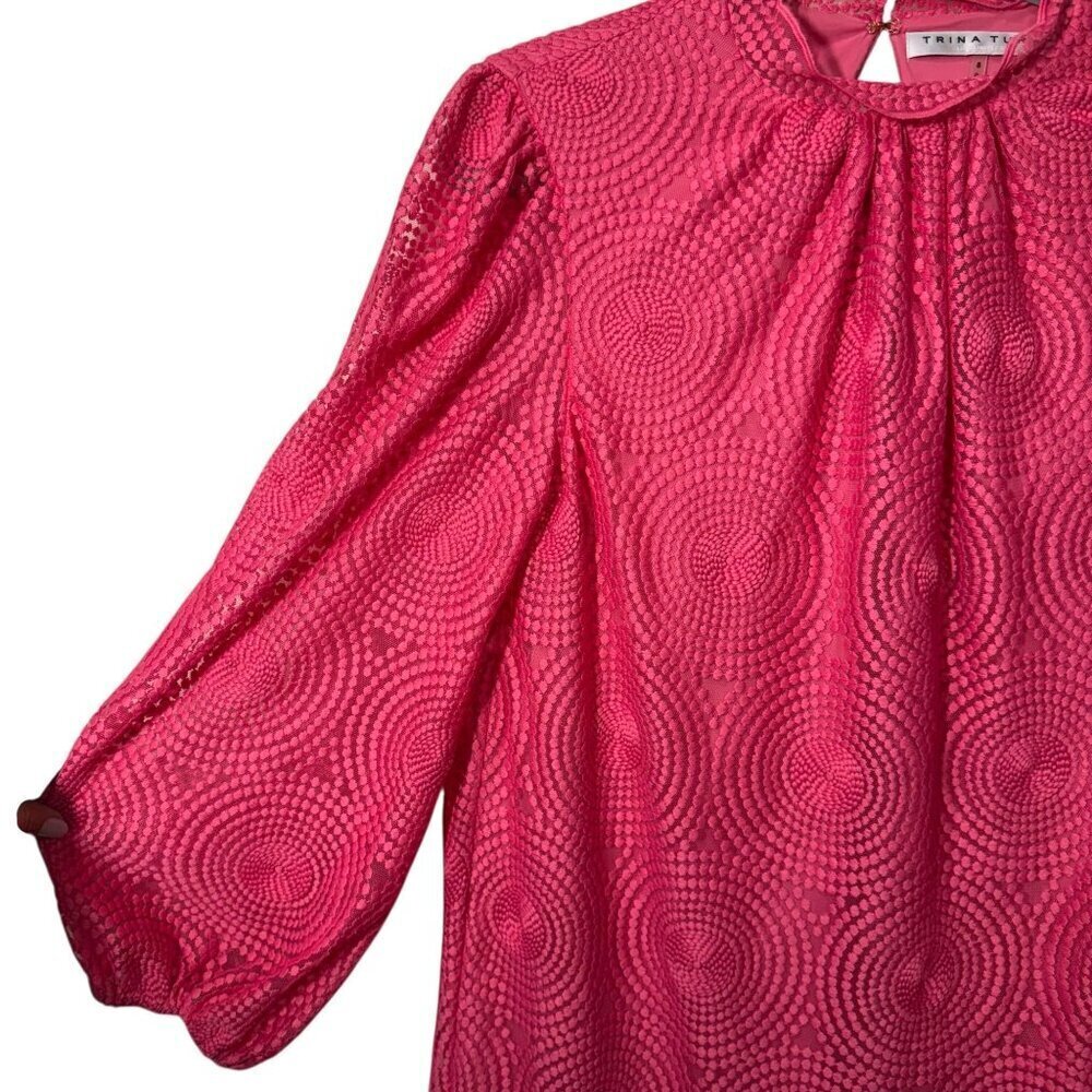 Trina Turk Hot Pink Textured Shift Dress With Circle Design & Keyhole Back size - Picture 2 of 6